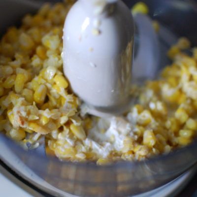 churning sweet corns in food processor for corn cheese balls recipe