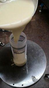 Pouring Cereal Pancake Batter into the squeeze bottle, how to make cereal pancakes 