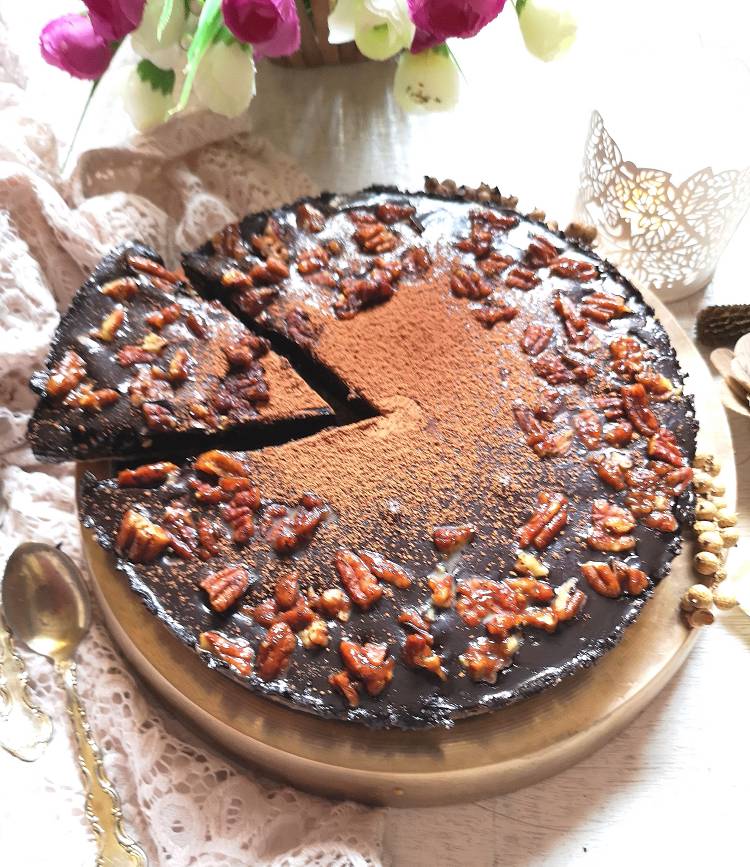 A Close up view of incredibly delicious chocolate coffee tart, how to make chocolate tart