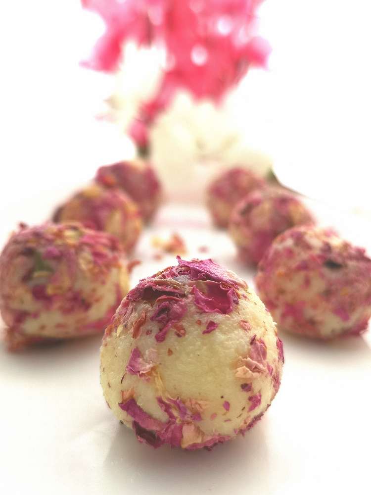 how to make coconut truffles at home , how to make coconut truffles with rose petals