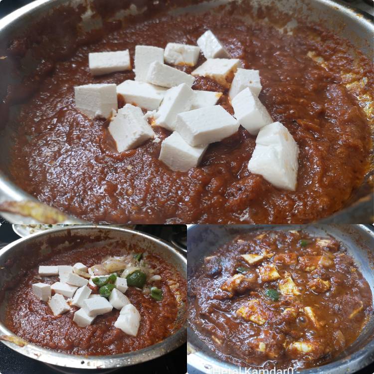 simmer paneer cubes, onion and capsicum in Kadai Paneer Masala | Kadai Paneer Gravy | Kadai Paneer Sabzi
