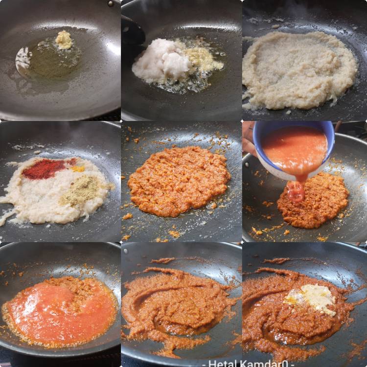 detailed step-by-step recipe of onion tomato gravy for preparing paneer tikka masala recipe, how to make paneer tikka masala restaurant style