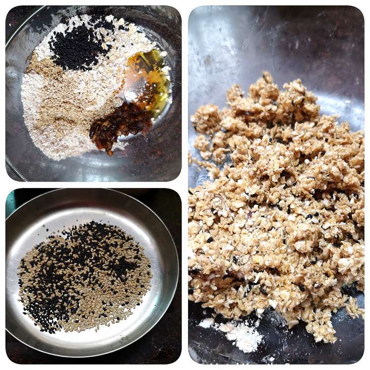 how to make sesame energy bites, black sesame seeds, white sesame seeds, honey, dates, oats for preparing Sesame Energy Bites