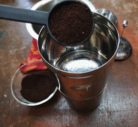 Adding Coffee for Filter Coffee Recipe / Traditional South Indian Filter Coffee Recipe / filter coffee recipe | filter kaapi recipe | south Indian filter coffee