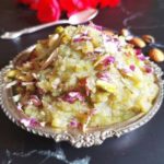 recipe of doodhi halwa | close up view of lauki halwa garnished with dry fruits and rose petals / recipe of lauki halwa