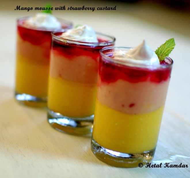 Mango-Mousse-Strawberry-Custard / Recipe of mango mousse