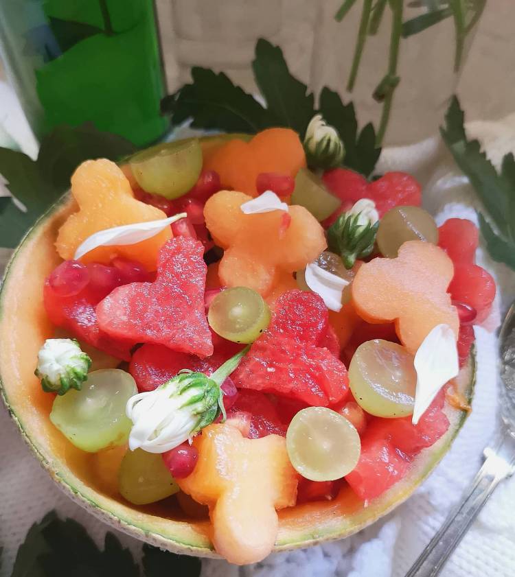 close up view of melon fruit bowl recipe