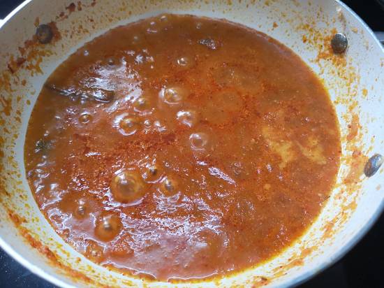 Simmering onion tomato gravy for Mix Vegetable Curry Recipe, mix veg recipe