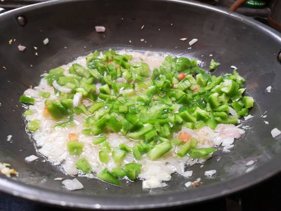 add capsicums in the kadai for pav bhaji recipe