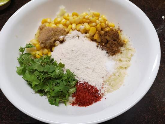 ingredients for sweet corn tikkis ready to mix