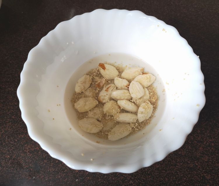 peeling almond skin for kesar badam doodh, saffron almond milk recipe