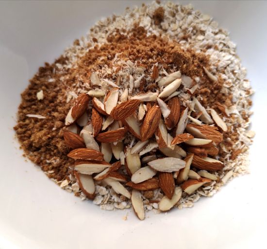 almonds, brown sugar, wheat flour and organic jaggery powder