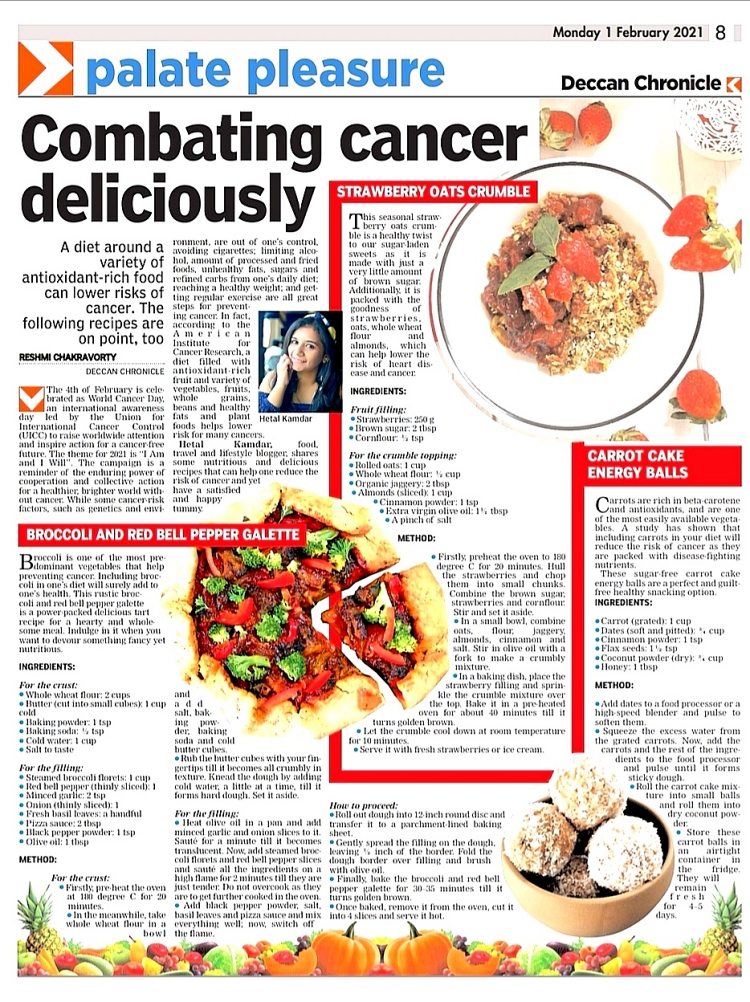Deccan Chronicle feature, combating cancer deliciously 