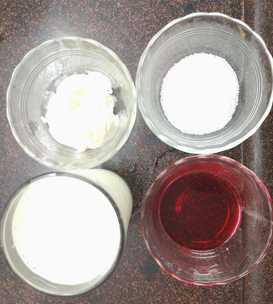 ice cream, cold milk, rose syrup and sugar for Rose Milkshake Recipe