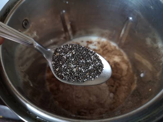 adding chia seeds to Brownie Smoothie Recipe